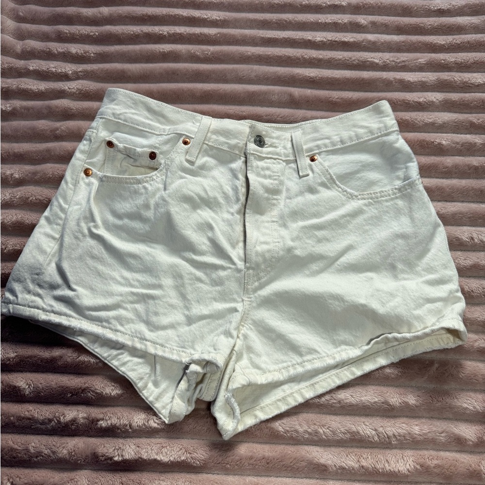 Levi's High Waist White Denim Shorts